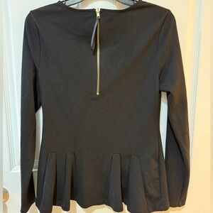 Catherine Malandrino Black Long Sleeve Peplum Blouse gold zip up back💘